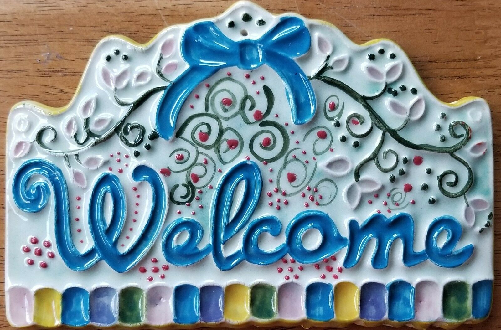 

Turkish Welcome Sign Plaque Handmade Ceramic Blue Turquoise Floral 7 5 NEW