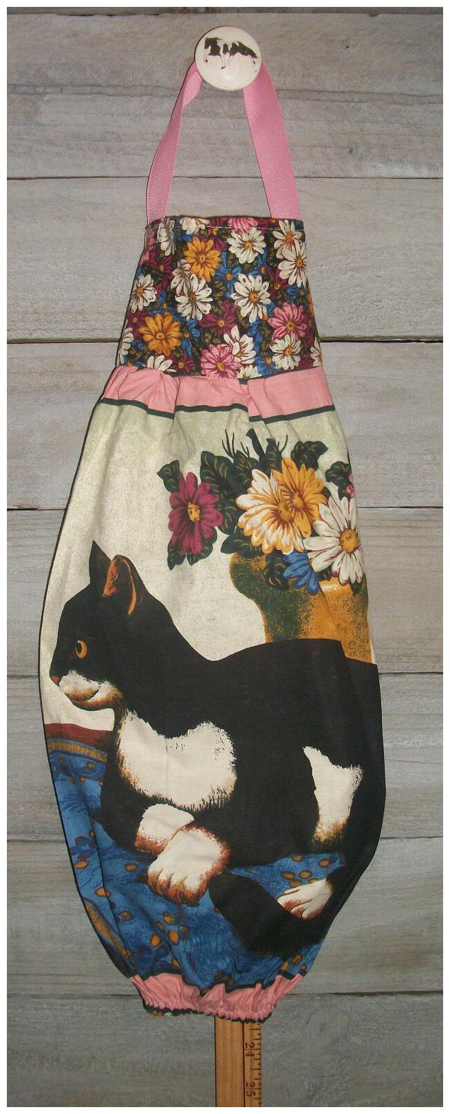

Tuxedo Cat Vase Flowers Tea Cup Plastic Grocery Bag Rag Sock Holder Organizer