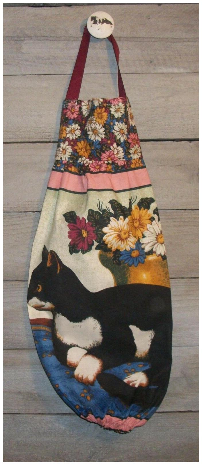 

Tuxedo Cat Vase Flowers Tea Cup Plastic Grocery Bag Rag Sock Holder Organizer