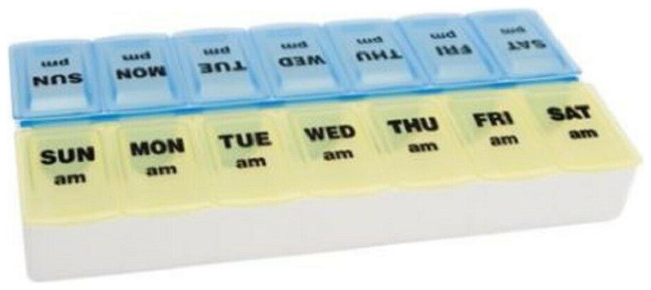

Twice-a-day Weekly Pill Organizer (Assorted Colors) Travel Storage
