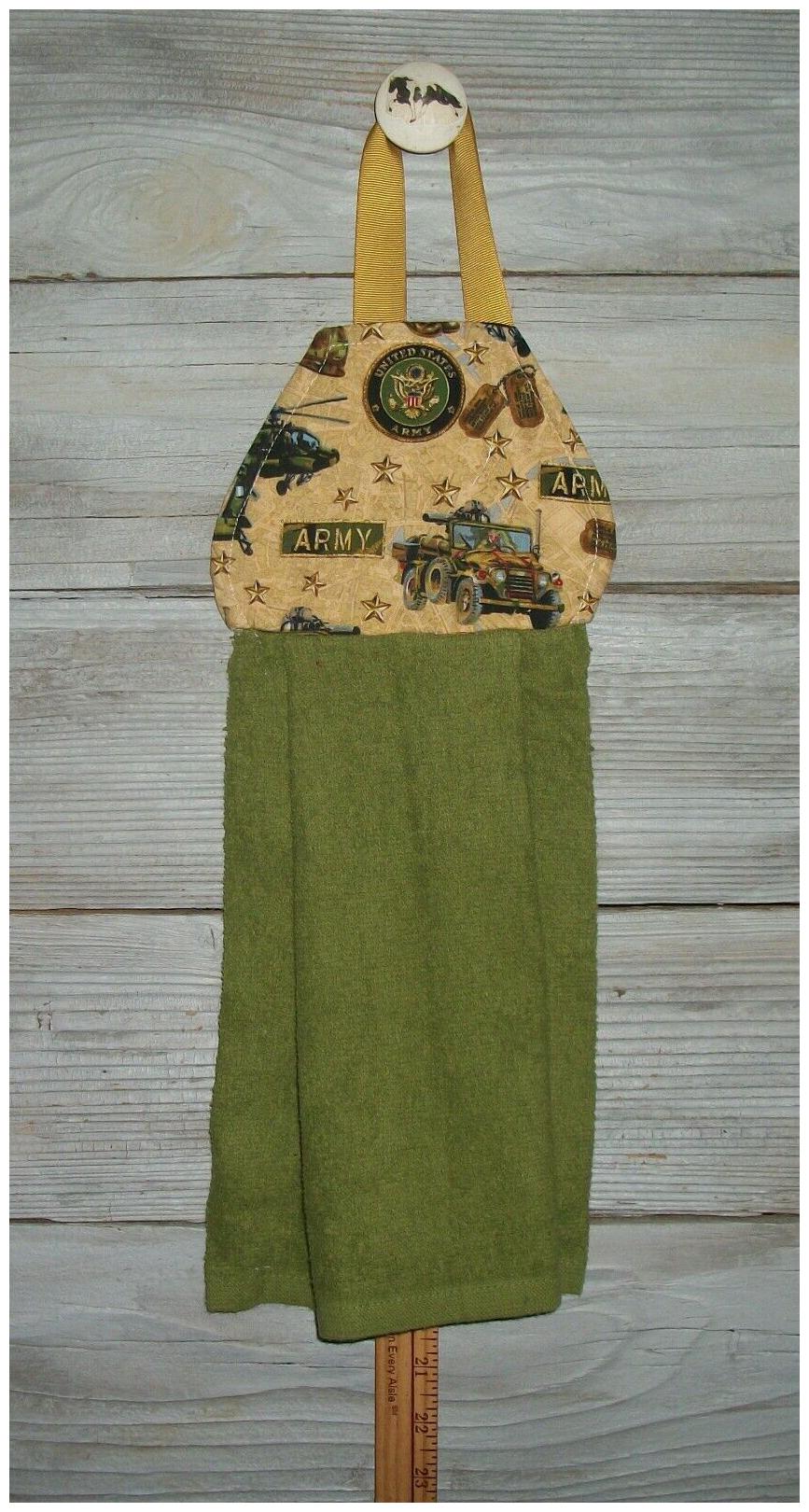 

U S ARMY Helicopter Jeep Stars Camo Helmets Handmade Hanging Kitchen Dishtowel