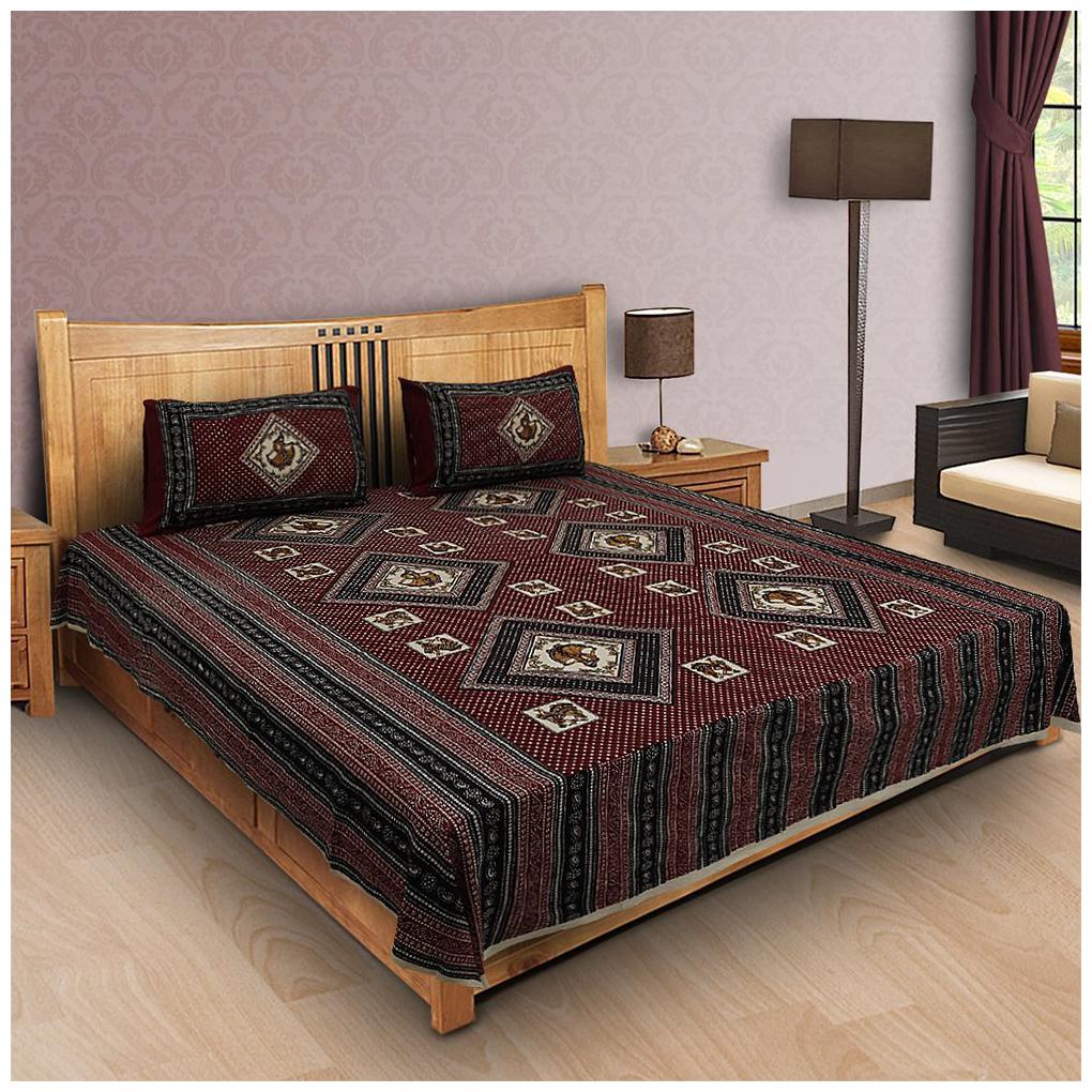 

UniqChoice Cotton Printed Double Size Bedsheet 144 TC ( 1 Bedsheet With 2 Pillow Covers Multi )