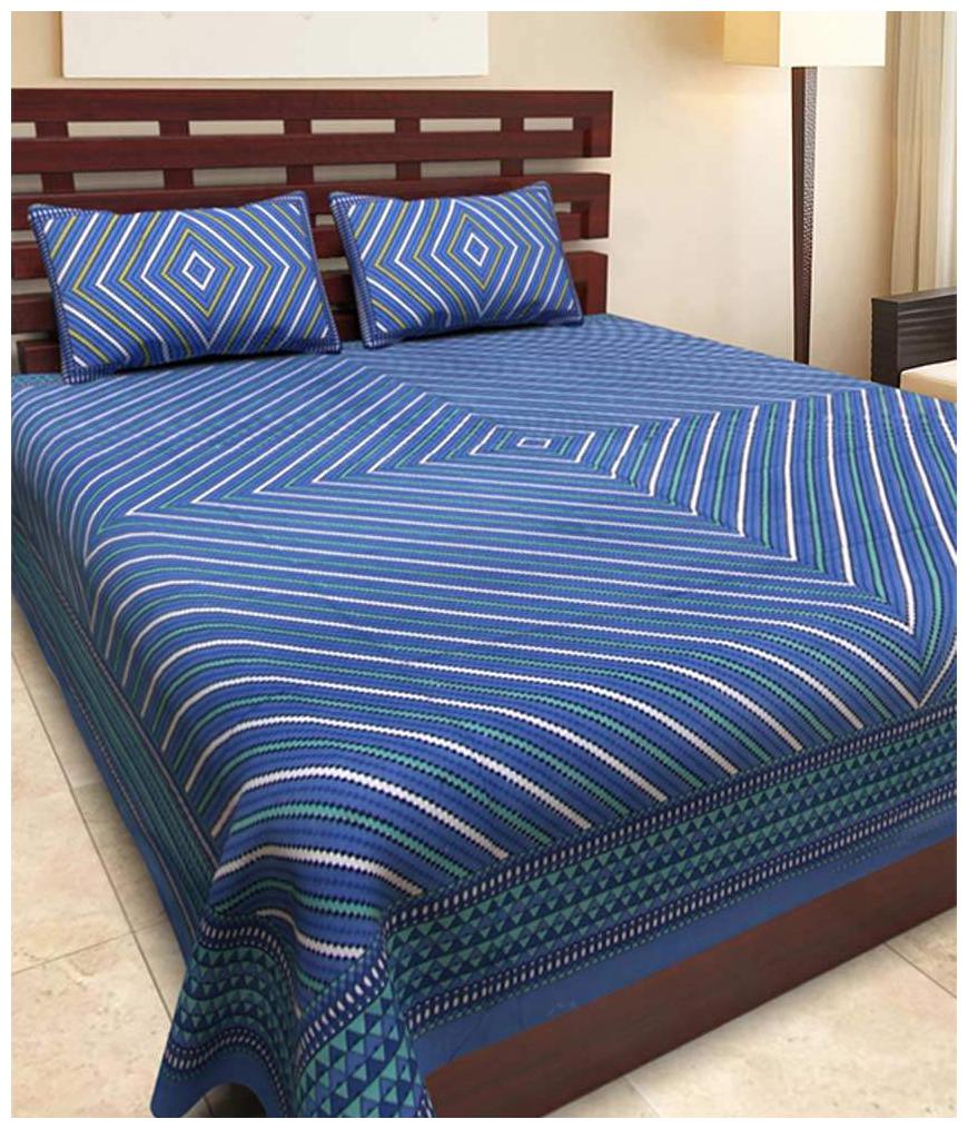

UniqChoice Cotton Printed Double Size Bedsheet 144 TC ( 1 Bedsheet With 2 Pillow Covers Blue )