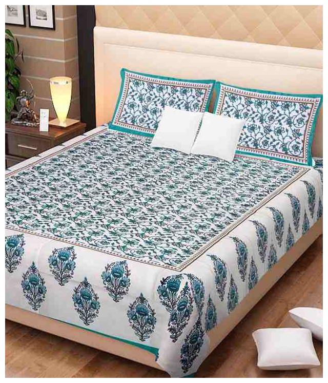 

UniqChoice Cotton Printed Double Size Bedsheet 144 TC ( 1 Bedsheet With 2 Pillow Covers Blue )
