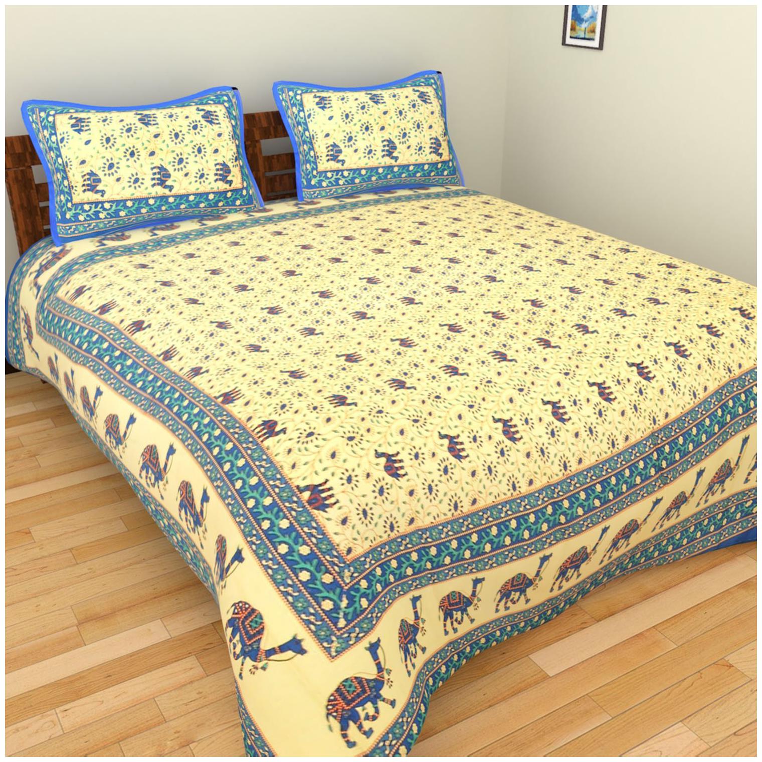 

UniqChoice Cotton Printed Double Size Bedsheet 144 TC ( 1 Bedsheet With 2 Pillow Covers Blue )