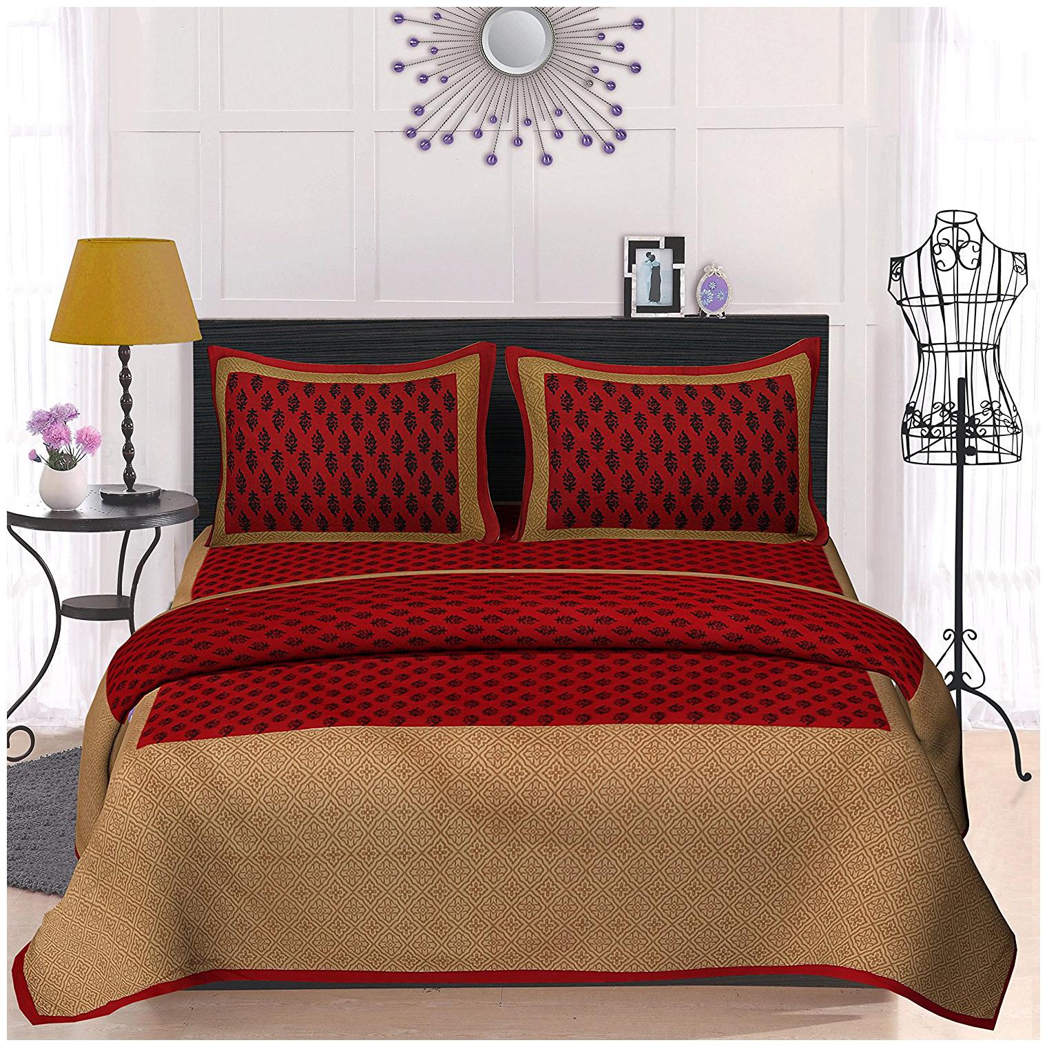 

UniqChoice Cotton Printed Double Size Bedsheet 144 TC ( 1 Bedsheet With 2 Pillow Covers Golden )