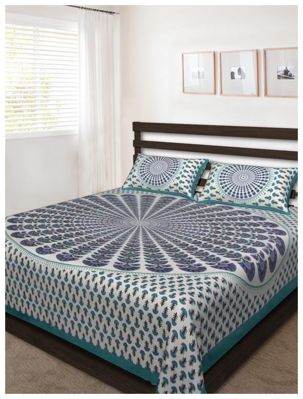 

UniqChoice Cotton Printed Double Size Bedsheet 144 TC ( 1 Bedsheet With 2 Pillow Covers Blue )