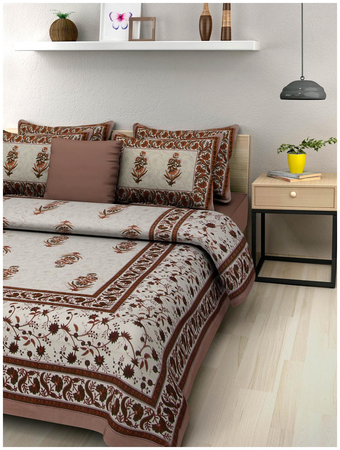 

UniqChoice Cotton Printed Double Size Bedsheet 144 TC ( 1 Bedsheet With 2 Pillow Covers Grey )