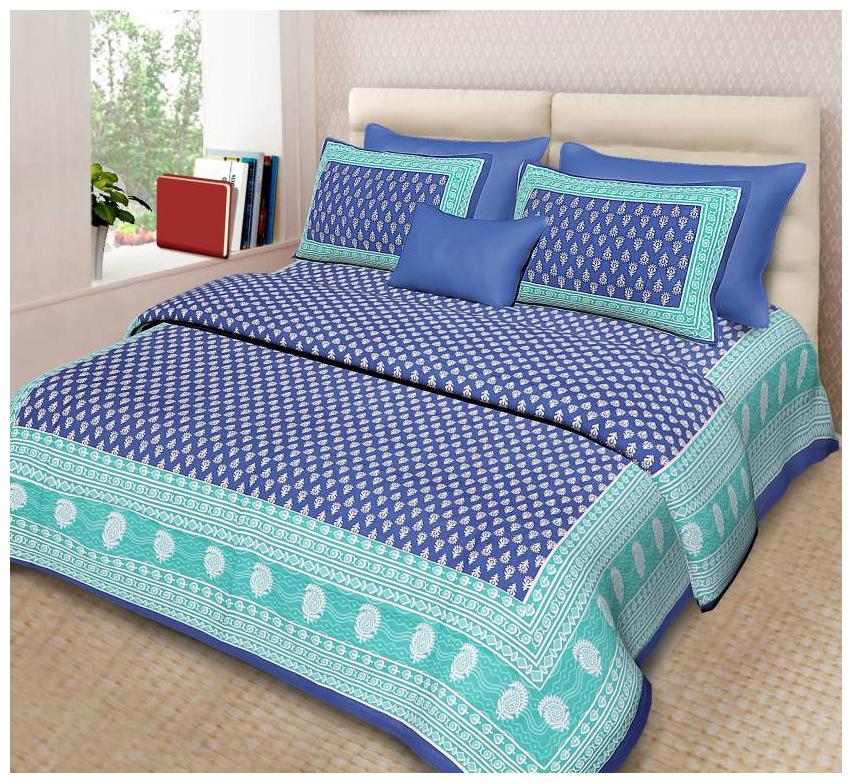 

UniqChoice Cotton Printed Double Size Bedsheet 144 TC ( 1 Bedsheet With 2 Pillow Covers Blue )