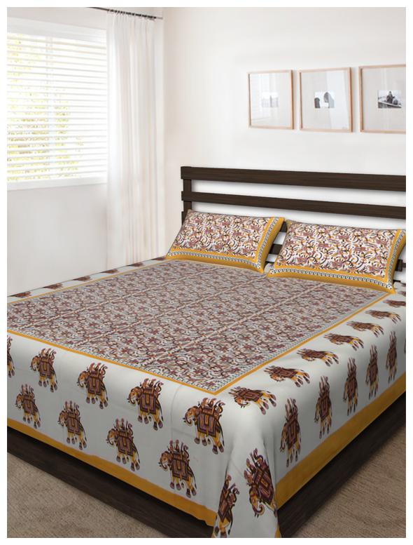 

UniqChoice Cotton Printed Double Size Bedsheet 144 TC ( 1 Bedsheet With 2 Pillow Covers Yellow )