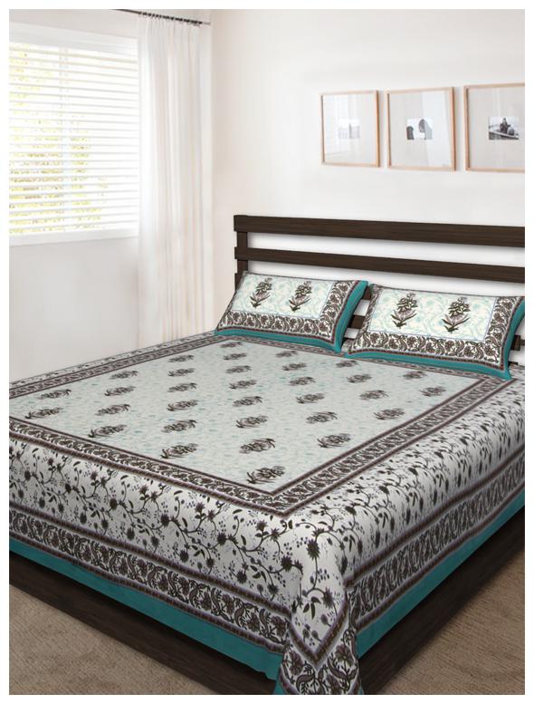 

UniqChoice Cotton Printed Double Size Bedsheet 144 TC ( 1 Bedsheet With 2 Pillow Covers Blue )