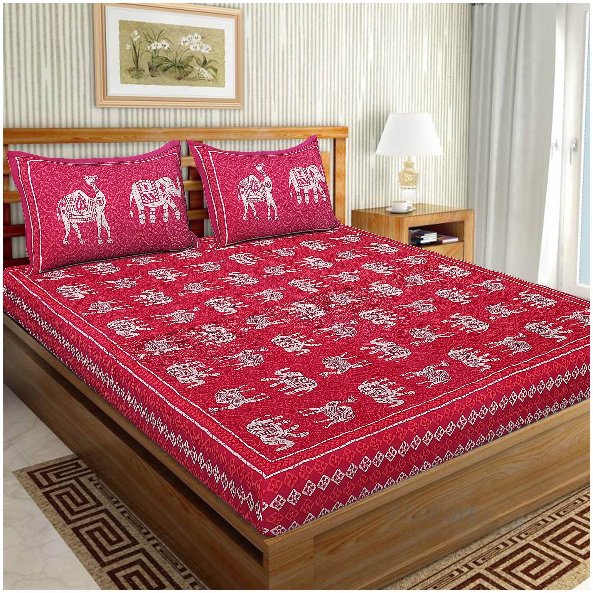 

UniqChoice Cotton Printed Double Size Bedsheet 144 TC ( 1 Bedsheet With 2 Pillow Covers Pink )