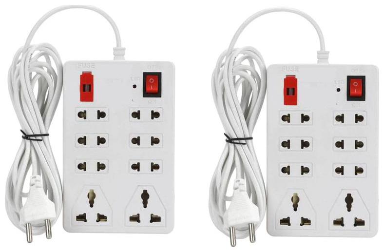 

Unique Multi Pin White Extension Board ( 2 m 8 Socket 1 Switches)
