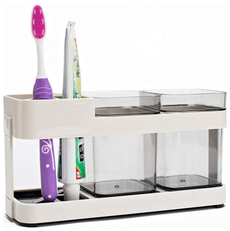 

UniqueCartz 2 Cups Toothbrush Toothpaste Stand Holder Storage Organizer