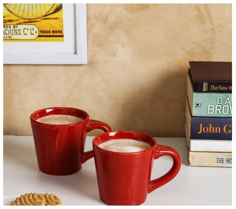 

Unravel India ceramic red coffee mug set (Set of 2)