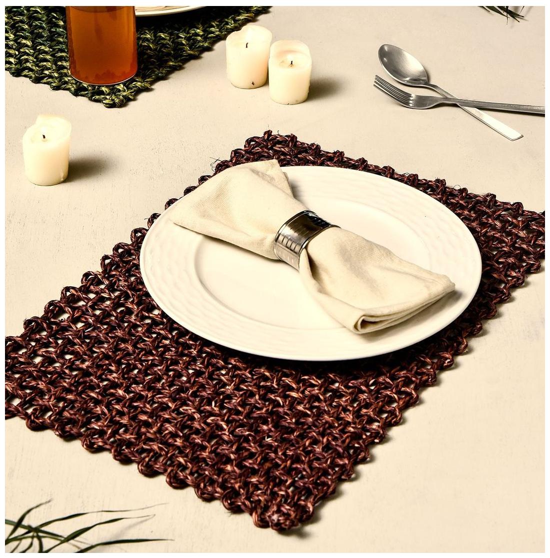 

Unravel India Sabai Jali black table mat set(Set of 2)