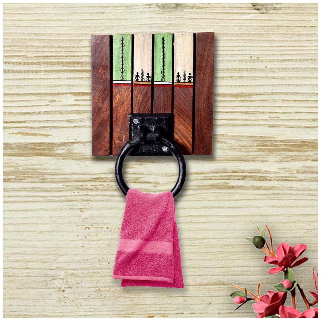 

Unravel India sheesham wood warli painted wall towel holder
