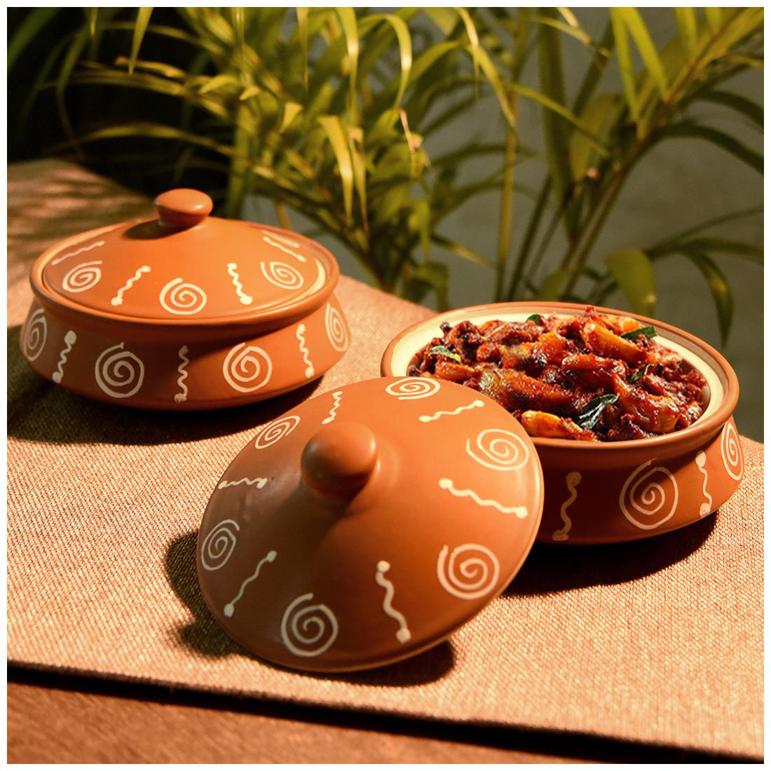 

Unravel India earthern print ceramic handi set(Set of 2)