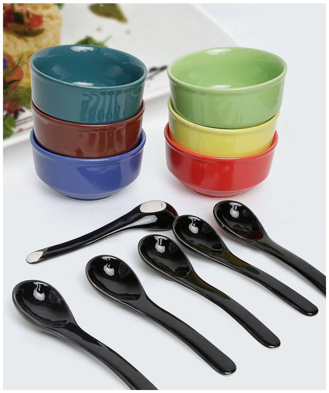 

Unravel India stoneware multicolor soup set(Set of 6)