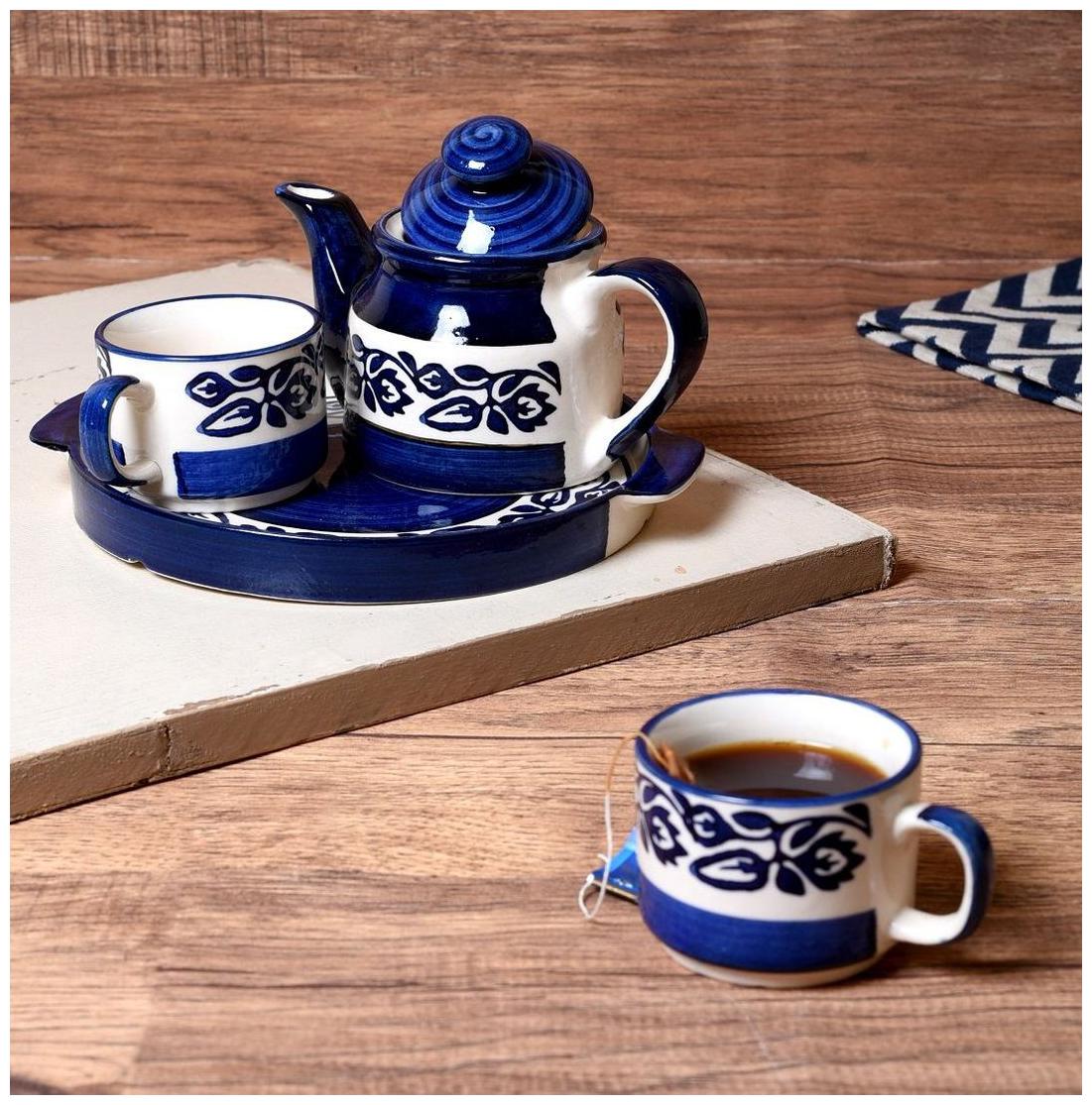 

Unravel India Handmade Mugal Pattern Tea Tray Set (4pc)