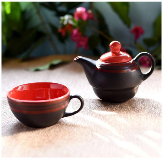 Unravel India Ceramic Single Tea Pot Set