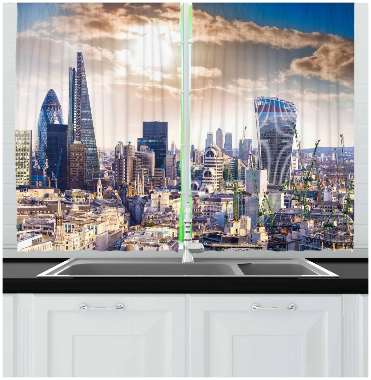 

Urban Life Kitchen Curtains 2 Panel Set Window Drapes 55 X 39 Ambesonne