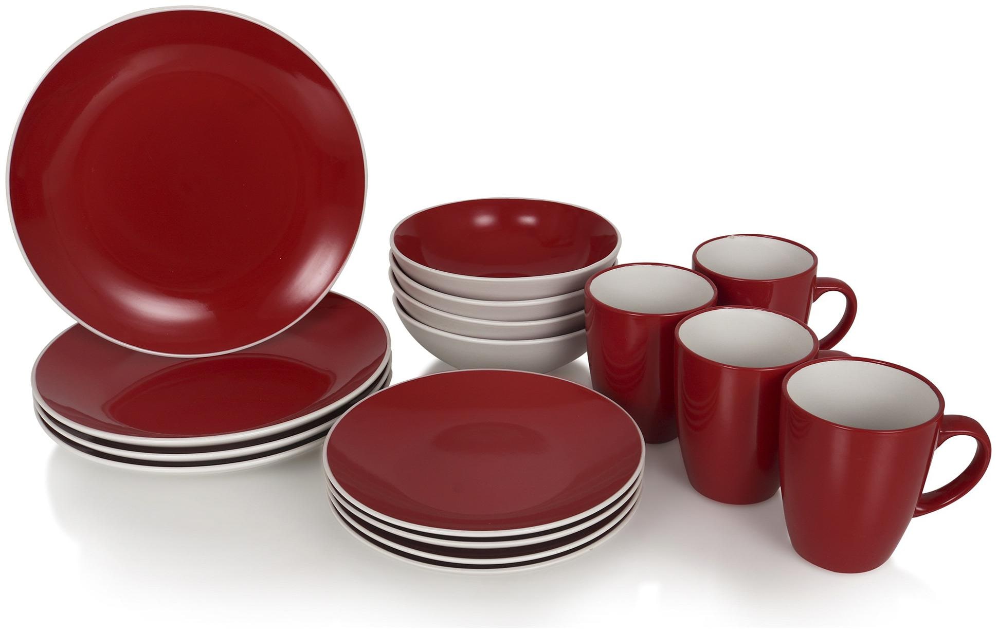 

Urban Snackers Round Porcelain Dinner Set 8 Plates 4 Bowl With 4 Mugs Red (Set Of 16)