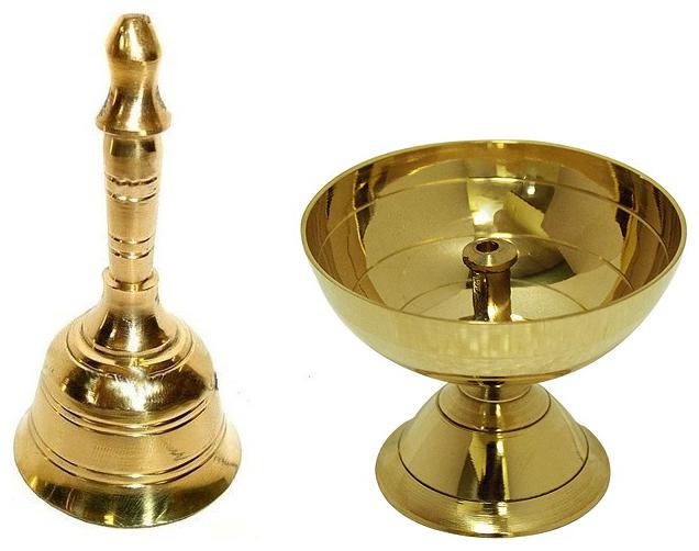 

Utkarsh Combo Of Classic Round Pure Brass Paro Pyali Table Diya Designed Deepak With Brass Round Head Pooja Puja Bell Ghanti
