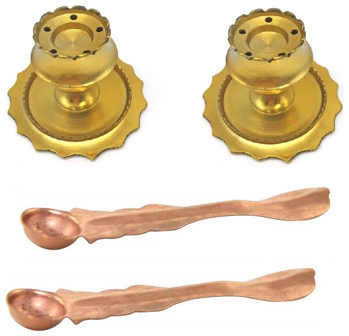 

Utkarsh Combo Of 2 pcs Copper Panch Patra Spoon for Poojan Purpose at Home With 2 pcs Brass Incense Stick Holder