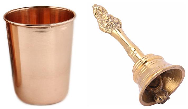 

Utkarsh Combo Of Nagpari Head Pooja Puja Bell Ghanti With Copper Glass Tumblers Leak Proof Seamless 350 ml