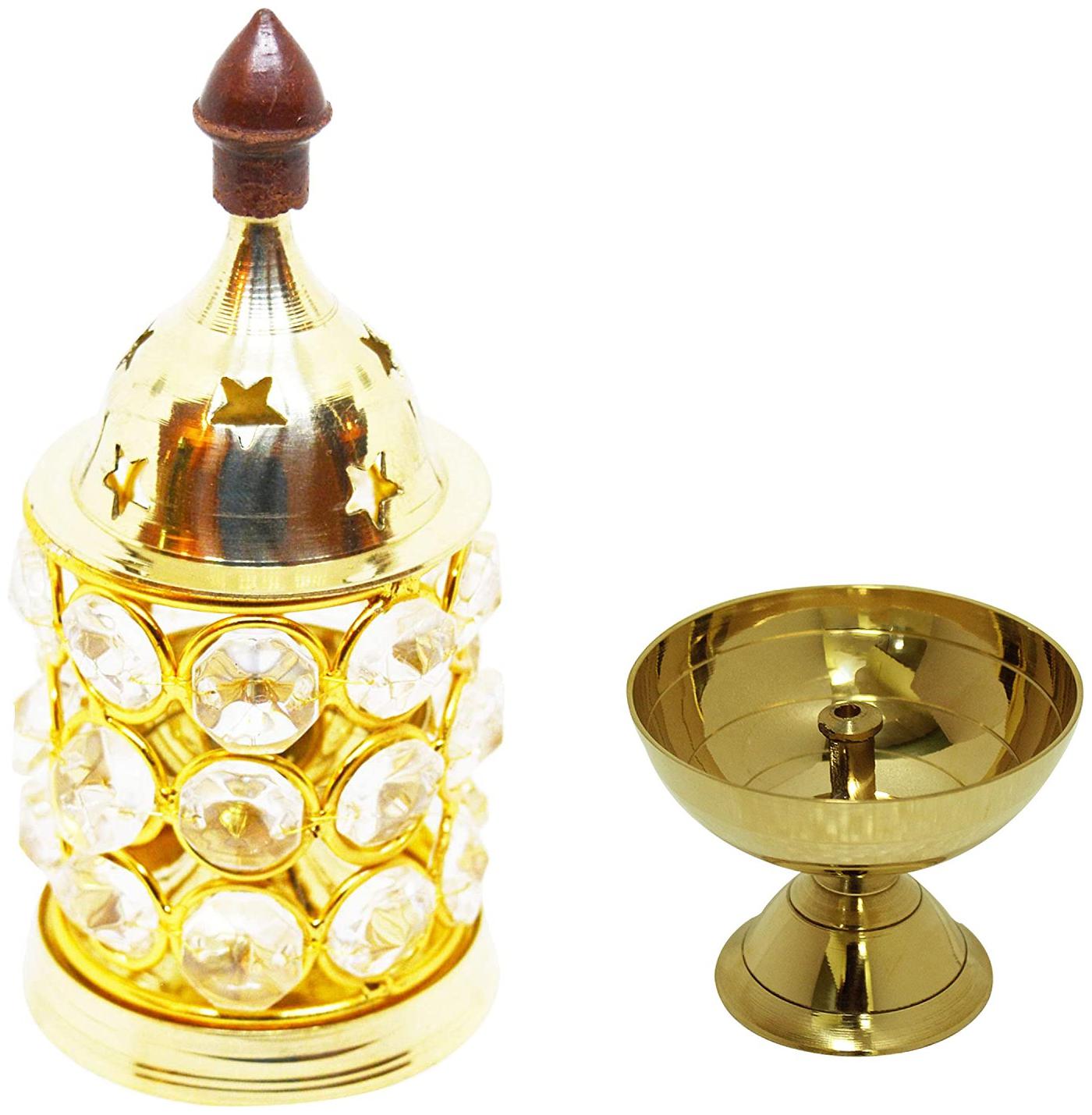 

Utkarsh Combo Of Classic Round Pure Brass Paro Pyali Table Diya With Crystal Akhand Diya Decorative Brass Oil Lamp