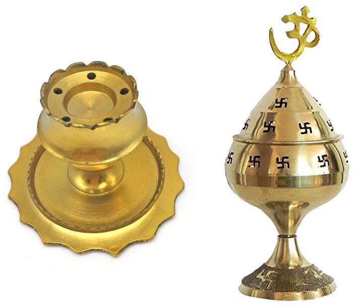 

Utkarsh Combo Of Brass Incense Stick Holder With ( No 3 )Jali Akhand Jyoti Deep with Stand