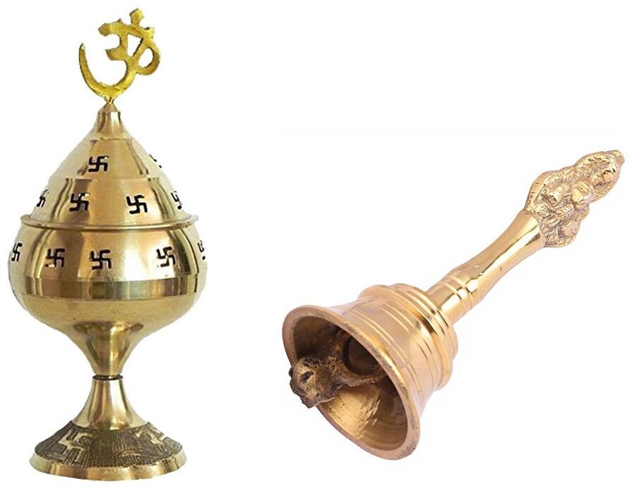 

Utkarsh Combo Of Nagpari Head Pooja Puja Bell Ghanti With ( No 1 )Jali Akhand Jyoti Deep with Stand