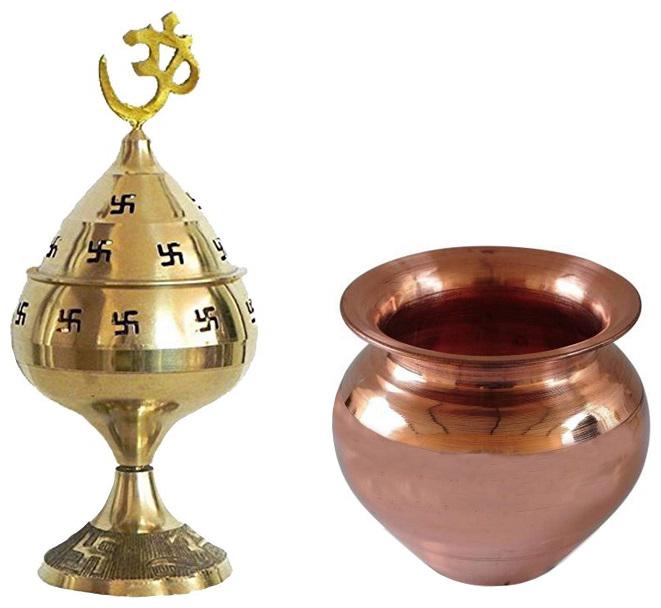 

Utkarsh Combo Of Copper ( 2 No ) Kalash Lota With ( No 3 )Jali Akhand Jyoti Deep with Stand