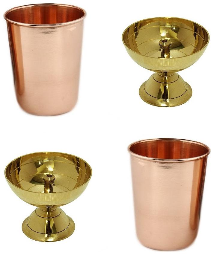 

Utkarsh Combo Of 4 pcs Classic Round Paro Pyali Diya With Copper Glass Tumblers Leak Proof Seamless 350 ml
