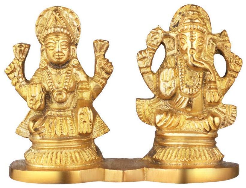 

VAGMI Gold Plated Decoration Brass Ganesha Laxmi Statue For Home Temple