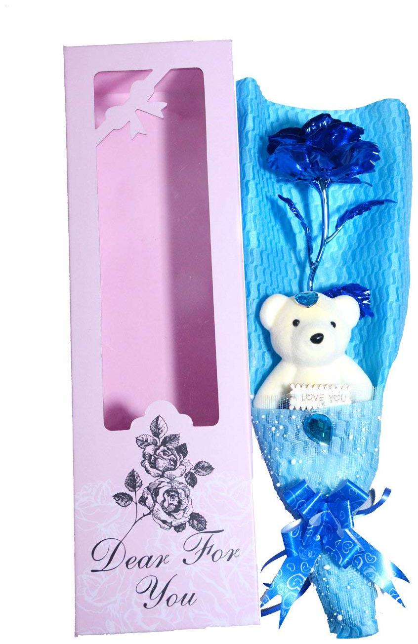 

Valentines Day Gift Artifical 24K Gold Plated Rose Flower Romantic with special Teddy bear and gift box
