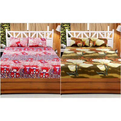

Valtellina Microfiber 3D Printed Double Size Bedsheet 104 TC ( 2 Bedsheet With 4 Pillow Covers Multi )