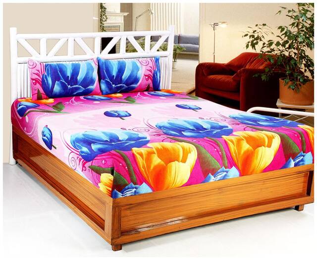 Valtellina Microfiber Floral Double Size Bedsheet 104 TC ( 1 Bedsheet With 2 Pillow Covers , Multi )