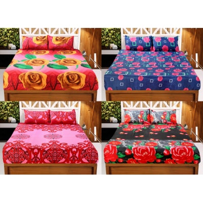 

Valtellina Microfiber 3D Printed Double Size Bedsheet 104 TC ( 4 Bedsheet With 8 Pillow Covers Multi )