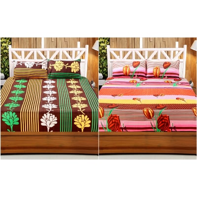 

Valtellina Microfiber 3D Printed Double Size Bedsheet 104 TC ( 2 Bedsheet With 4 Pillow Covers Multi )