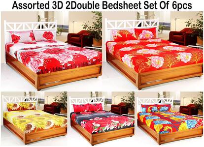 Valtellina Microfiber Abstract Double Size Bedsheet 120 TC ( 2 Bedsheet With 4 Pillow Covers , Assorted )