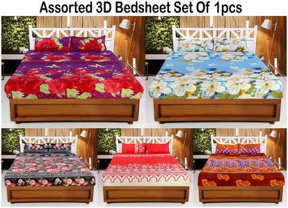 Valtellina Microfiber Abstract Double Size Bedsheet 104 TC ( 1 Bedsheet With 2 Pillow Covers , Assorted )