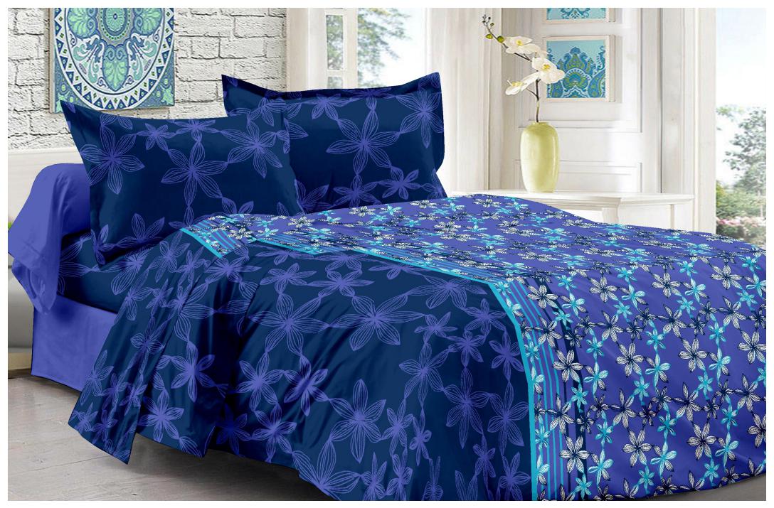 

Valtellina Cotton Floral Double Size Bedsheet 104 TC ( 1 Bedsheet With 2 Pillow Covers Blue )