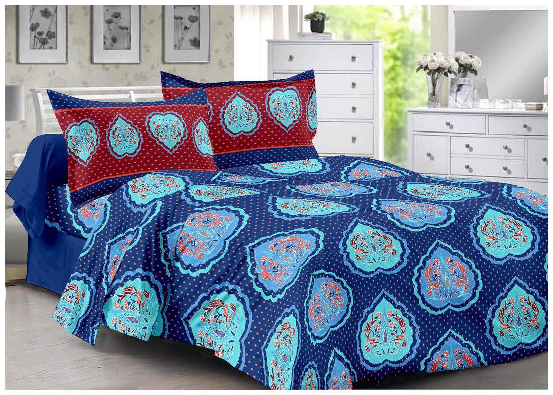 

Valtellina Cotton Floral Double Size Bedsheet 104 TC ( 1 Bedsheet With 2 Pillow Covers Blue )