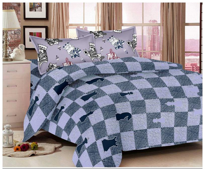 

Valtellina Cotton Abstract Double Size Bedsheet 104 TC ( 1 Bedsheet With 2 Pillow Covers Blue )