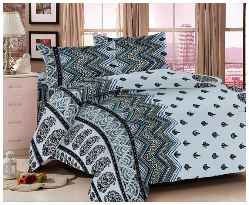 

Valtellina Cotton Printed Double Size Bedsheet 104 TC ( 1 Bedsheet With 2 Pillow Covers Blue )