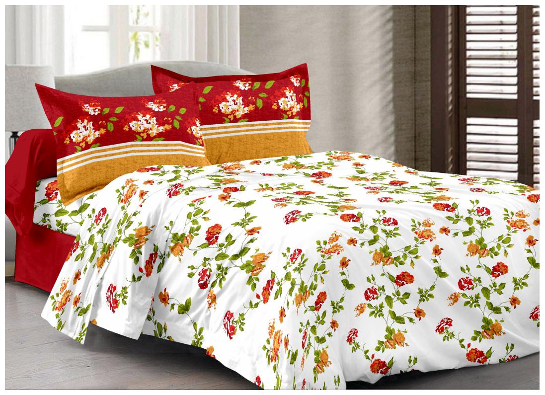 

Valtellina Cotton Floral Double Size Bedsheet 104 TC ( 1 Bedsheet With 2 Pillow Covers Red )