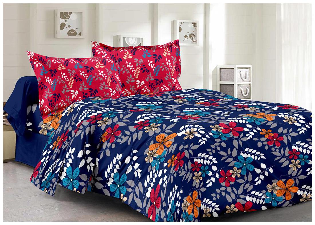 

Valtellina Cotton Floral Double Size Bedsheet 104 TC ( 1 Bedsheet With 2 Pillow Covers Blue )