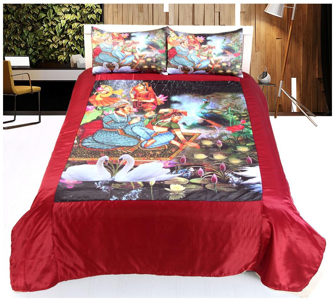 

Valtellina Satin Printed Double Size Bedsheet 104 TC ( 1 Bedsheet With 2 Pillow Covers Maroon )